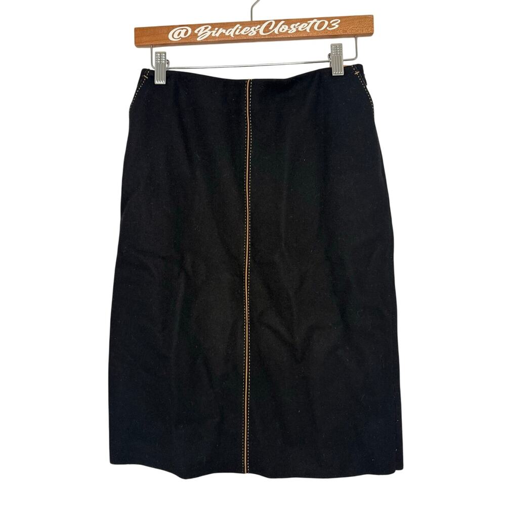 J.Crew Black Wool Tan Stitch Accent Pencil Skirt Workwear Preppy Pockets Size 6